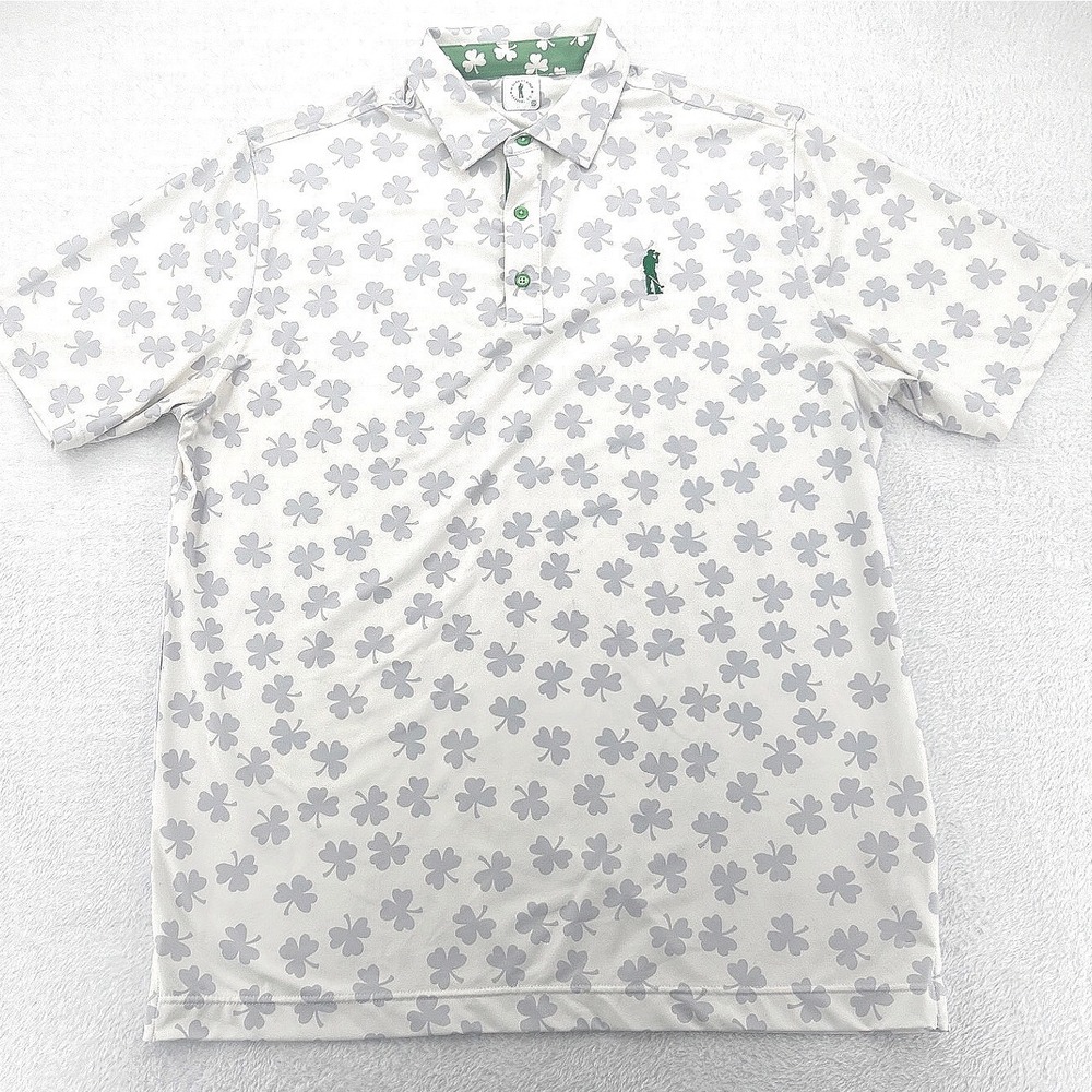 U Suck At Golf Mens Polo Shirt XL White Shamrock Clover Irish Performance Top